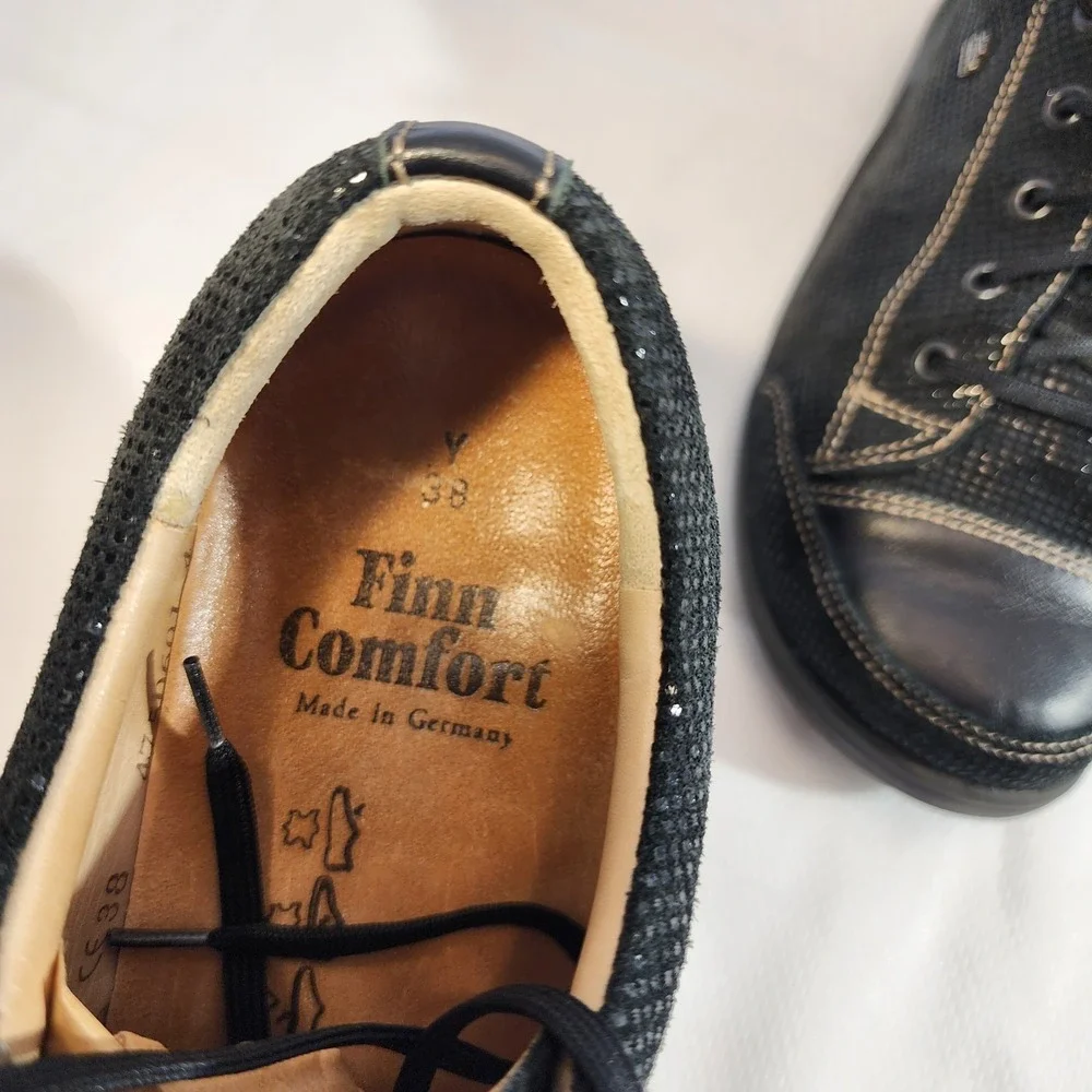 Finn Comfort Soho Sneakers Womens EU 38 US 7 Black Minipoint‎ Nappa Leather Shoe